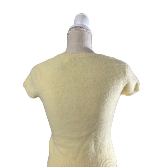 Moda International Women Yellow Lambs Wool Angora Short Sleeve Crop Sweater Sz M - Picture 6 of 11